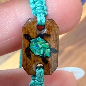 Castaway bracelet, Wooden Turtle Bracelet with Teal Cord
